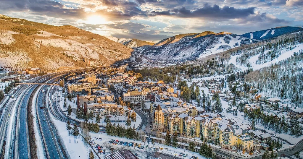 Luxury black car service from Denver International Airport to Vail, CO with private mountain transportation